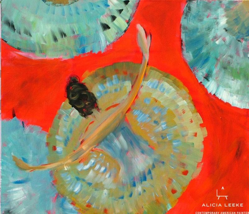 Allegro #1 unframed print of dancers with red background by contemporary American painter Alicia Leeke