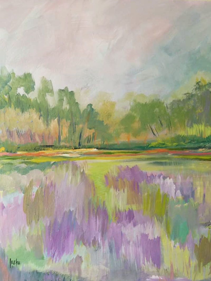 Modern impressionist abstract landscape acrylic on canvas by South Carolina artist Alicia Leeke