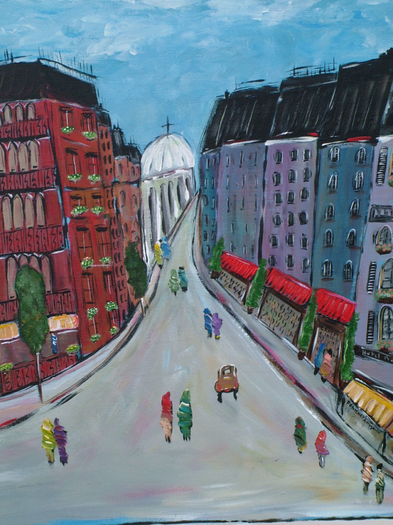 Bistro Street Scene unframed cityscape print by contemporary American painter Alicia Leeke