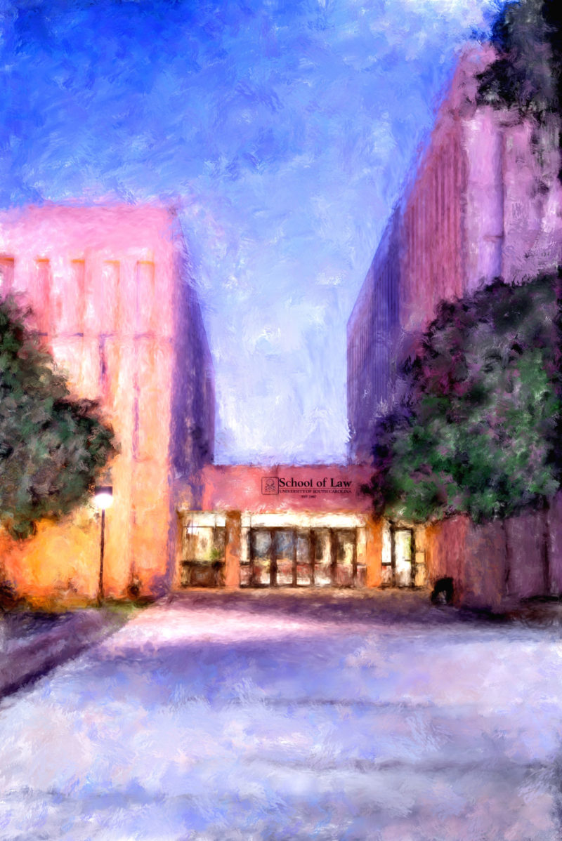 Impressionistic digital mixed media of the University of South Carolina old Law School by SC artist Alicia Leeke